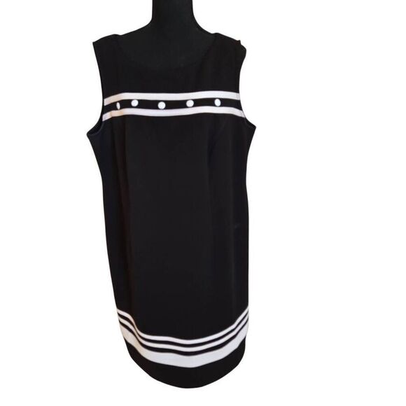Maya Brooke Womens Sleeveless Shift Dress Black White Size 18W Plus - Picture 1 of 12